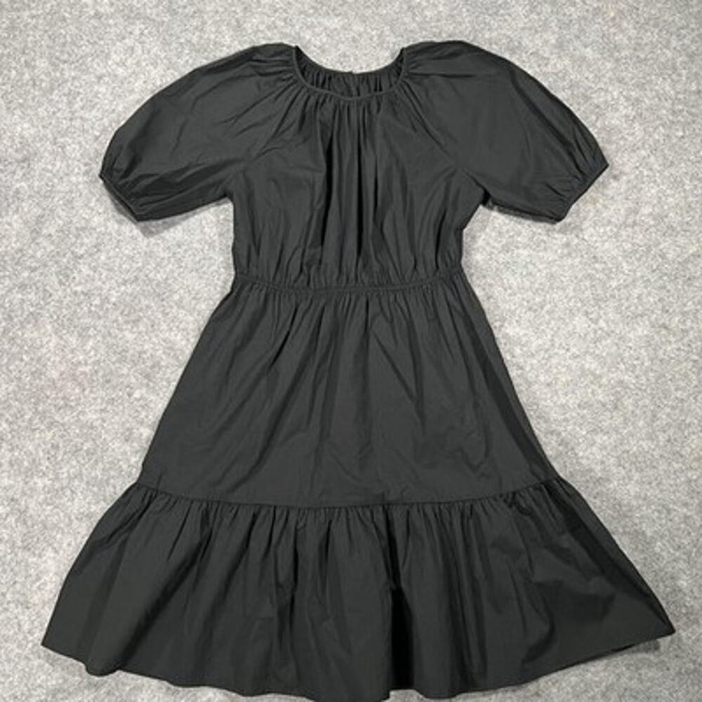 Rails Dress Womens XS Black Khloe Puff Sleeve Tiered Midi Fit Flare Cotton
